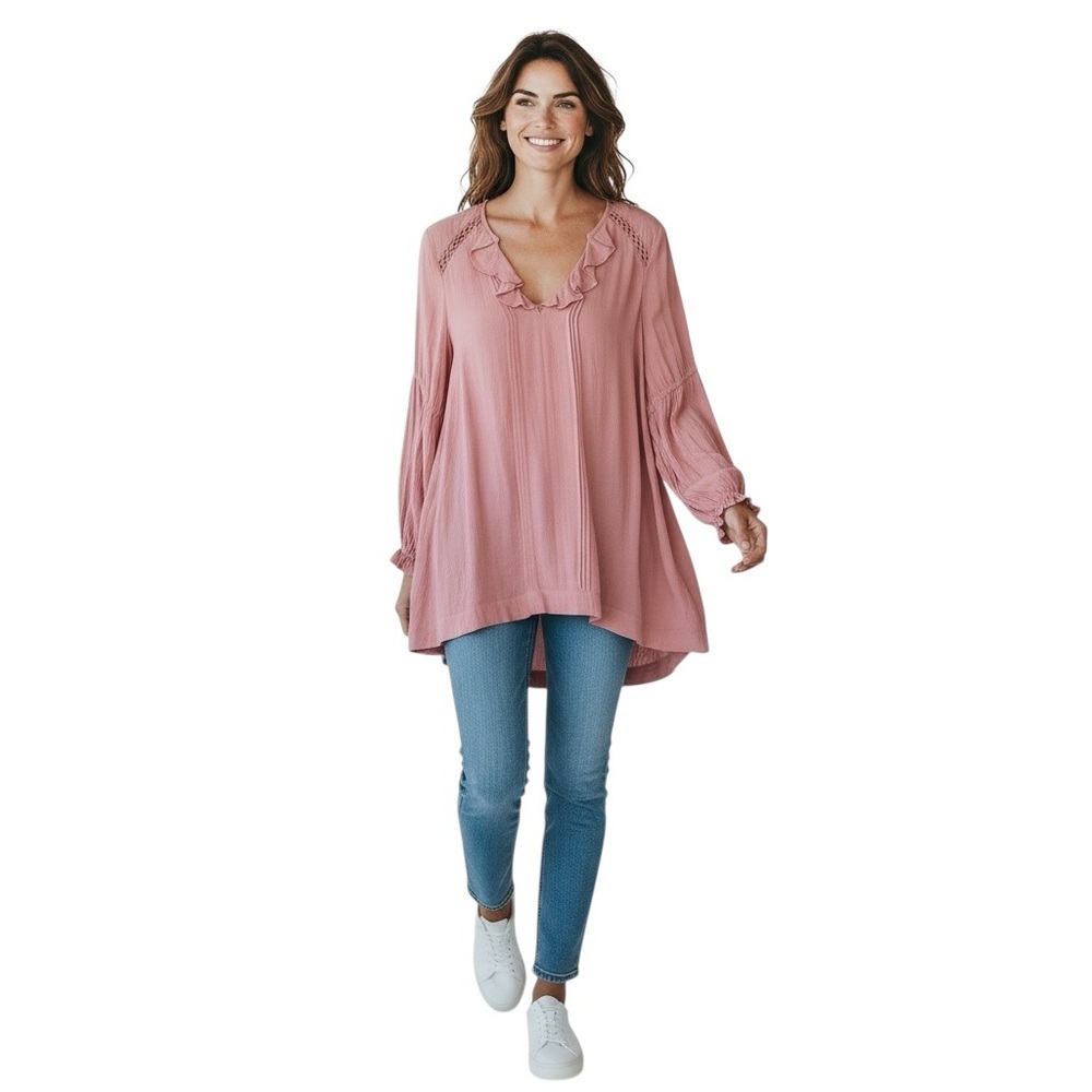 FREE PEOPLE Boho Dusty Rose Top Peasant Blouse Size XS - Picture 8 of 8